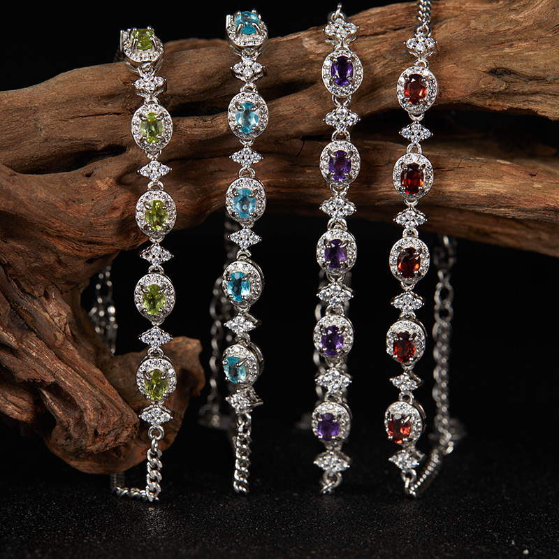 All Seasons Season 925 Sterling Silver Natural Stone Crystal Geometric Bracelets