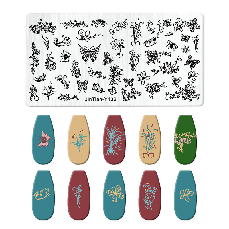 美甲跨境印花板磨砂钢板蝴蝶 Nailplate不锈钢指甲模板转印批发|undefined
