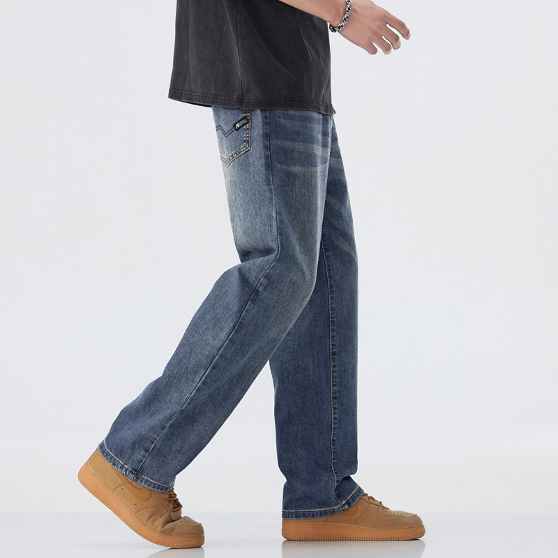 Lyocell Straight Tencel Jeans Men's Spring and Summer New Retro American Loose Trendy Brand Casual Ice Silk Pants for Men