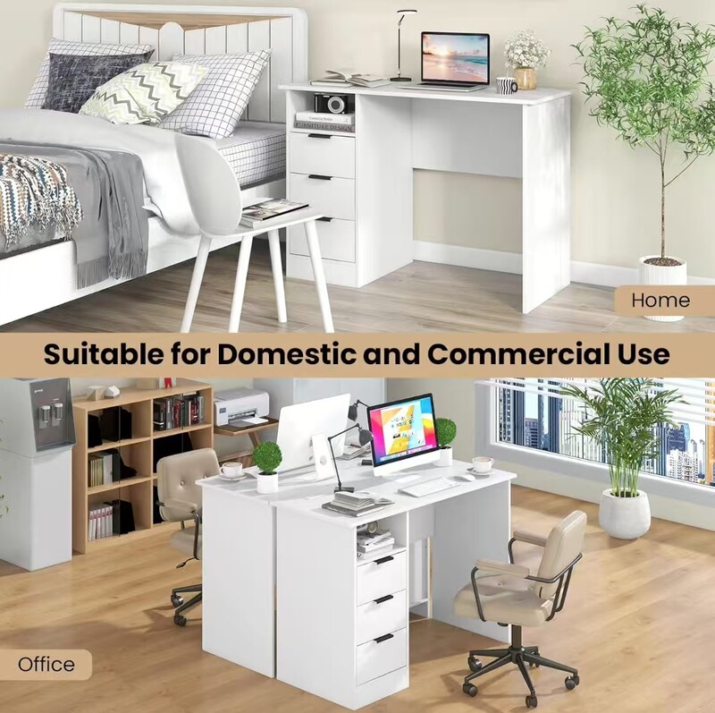 Cross-Border E-Commerce Export White Desk, with Three Drawers and a Charging Station, Home Office Desk