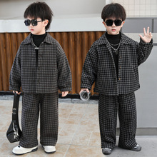 韩范男童格子套装秋冬加厚儿童装2025新款帅气韩版宝宝西装两件套