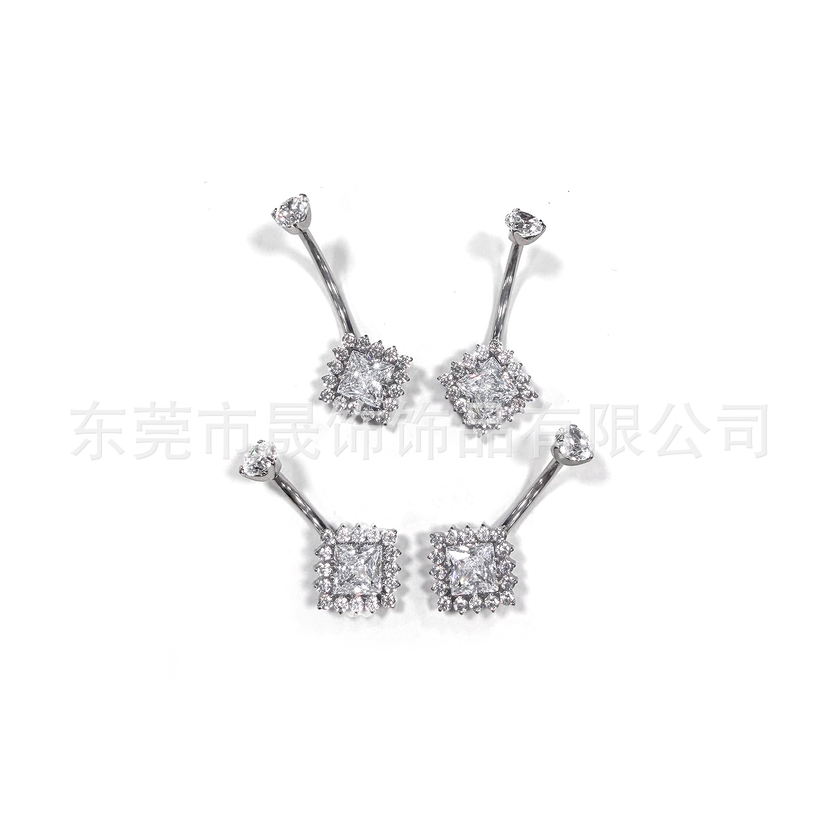 F136 Titanium Alloy 肚 Navel Ring Studded 方 Cubic Zirconia 内牙 Navel Ring G23 Titanium 人体 Piercing 脐饰