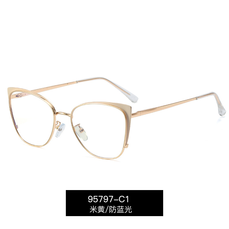 95797 metal primavera pierna marco gafas Marco europeo y americano anti-azul luz gafas ins moda marco completo gafas para las mujeres