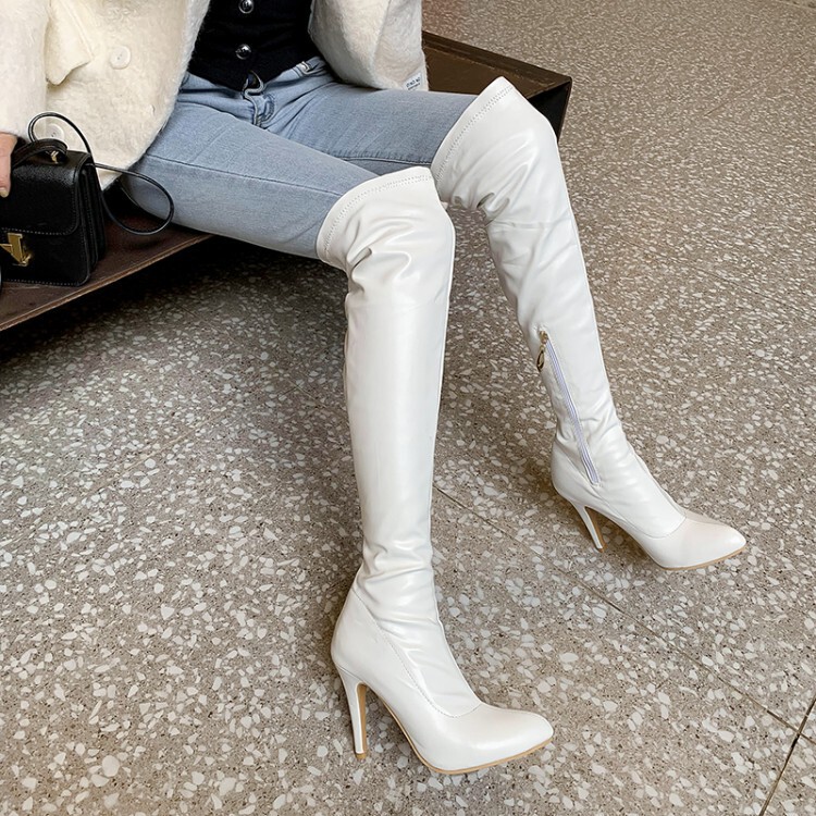 2025 Autumn Women's Boots Stiletto Heels Pointed Toe Foreign Trade Zipper Over-The-Knee Boots Large Size 40-48 Color Boots Long Boots