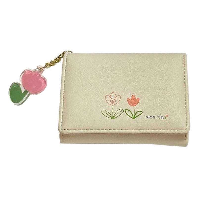 Monedero pequeño Tulip~ins, estilo retro simple, monedero compacto y exquisito para mujer, monedero para estudiantes, fresco y dulce
