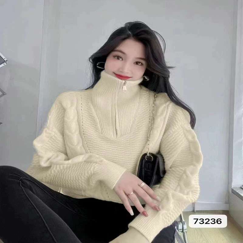  oversize полупальто? Нужно аккуратно: Oversize demi‑season sweater with zipper, Korean style, half‑zip stand collar, one size