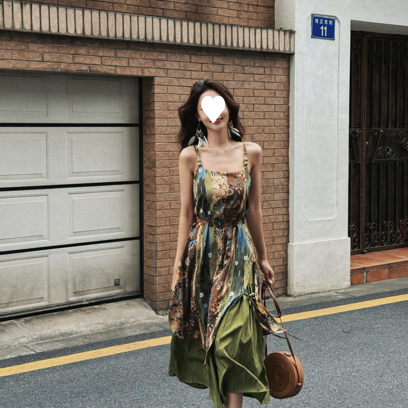 Vacation Seaside A-Line Skirt Hollow Out Dress New Summer Green Forest Oil Painting Mid-Length Skirt Vacation Seaside A-Line Skirt Hollow Out Dress New Summer Green Forest Oil Painting Mid-Length Skirt