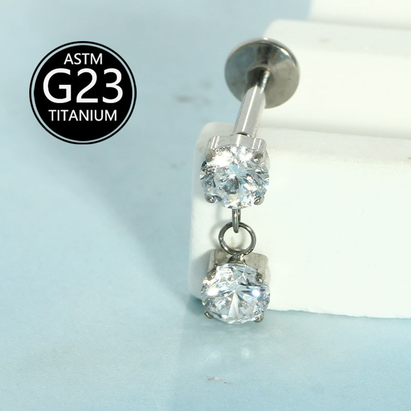 F136 Titanium Lip Nail Round Zircon Water Drop Pendant Earrings G23 Titanium Flat Bottom Internal Thread Marquise Ear Bone Nail detail image 8