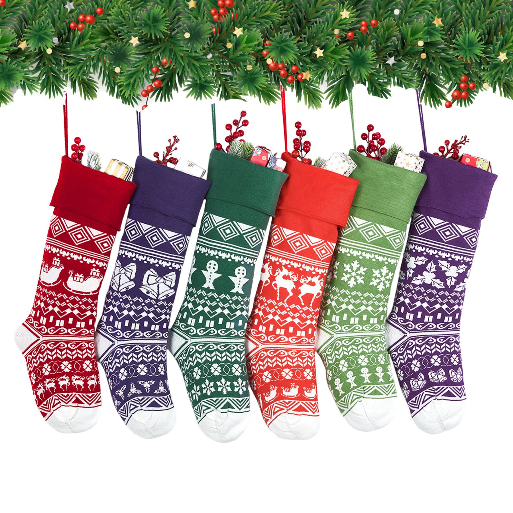 Transfronterizos nuevos calcetines de navidad dulces de punto bolsa de regalo de lana bolsa escena diseño adornos de vacaciones calcetines de cinco colores