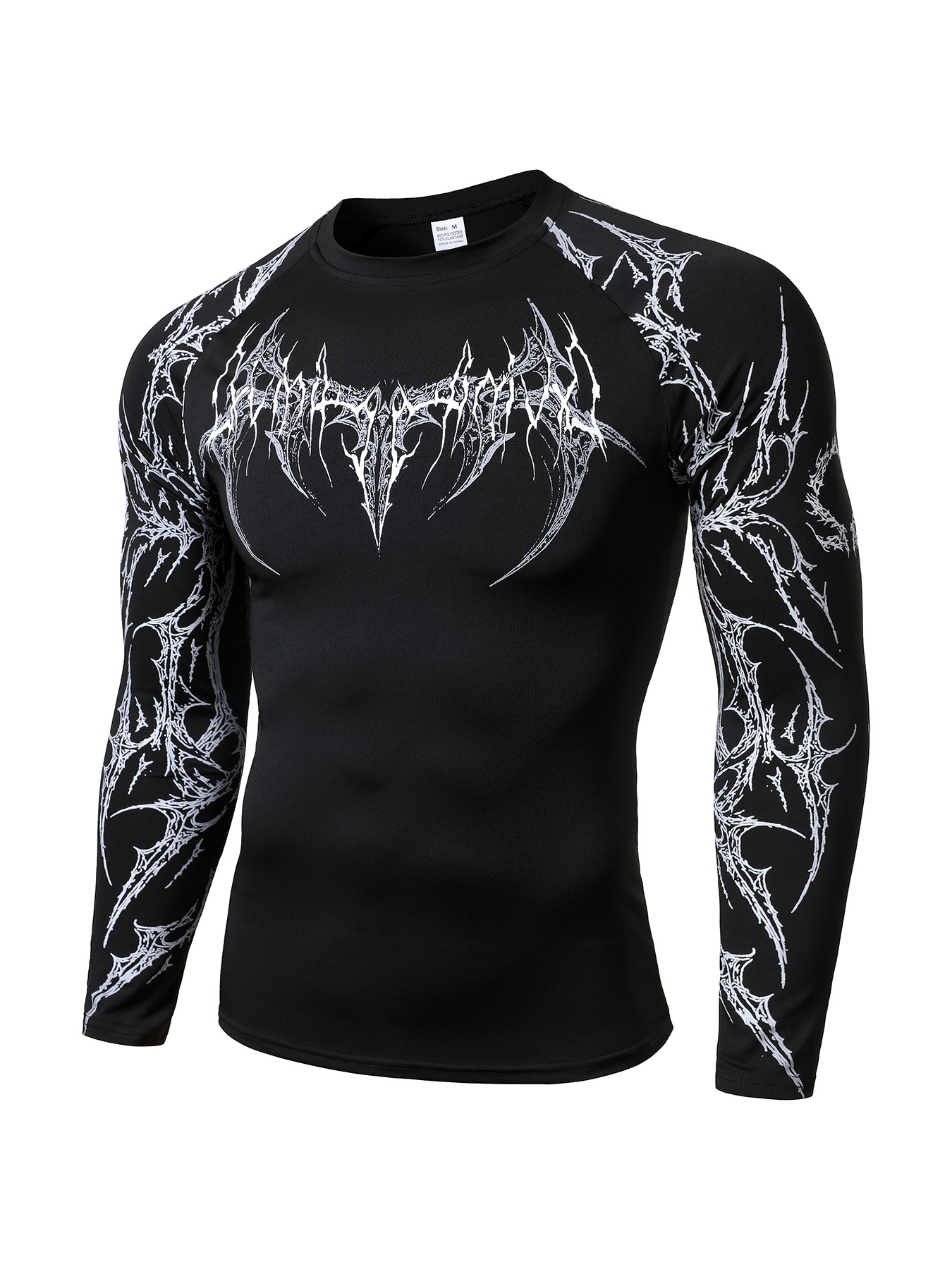 Men's Slim Fit Long Sleeve Workout Shirt Quick Dry Thermal Top with Metallic Floral Print Streetwear Gym T-Shirt for Training_viptrois.com