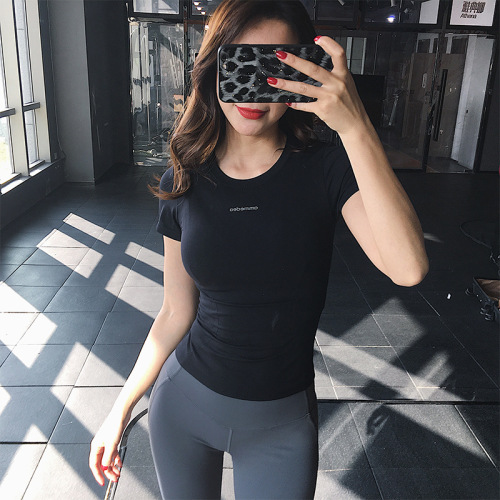 Sexy Slimming Sports Top Women's Fitness Wear Running Quick-Drying T-Shirt Summer Thin Short-Sleeved Yoga Wear