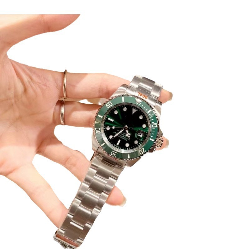 Clásico fantasma de agua verde fantasma de agua negra relojes mecánicos de cuarzo para hombres de negocios calendario de luz nocturna correa de acero impermeable
