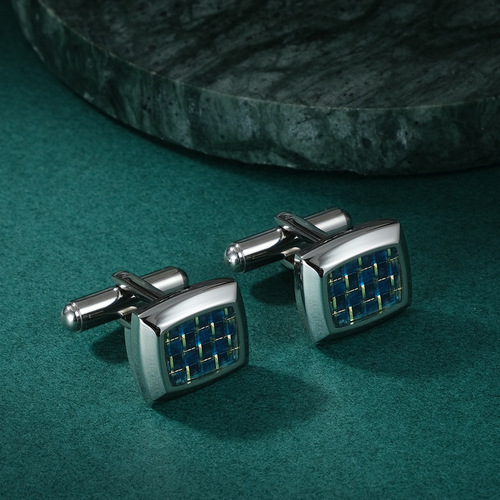 Factory direct sales European and American new stainless steel beveled edge Epoxy carbon fiber cufflinks European and American titanium steel shirt French cufflinks