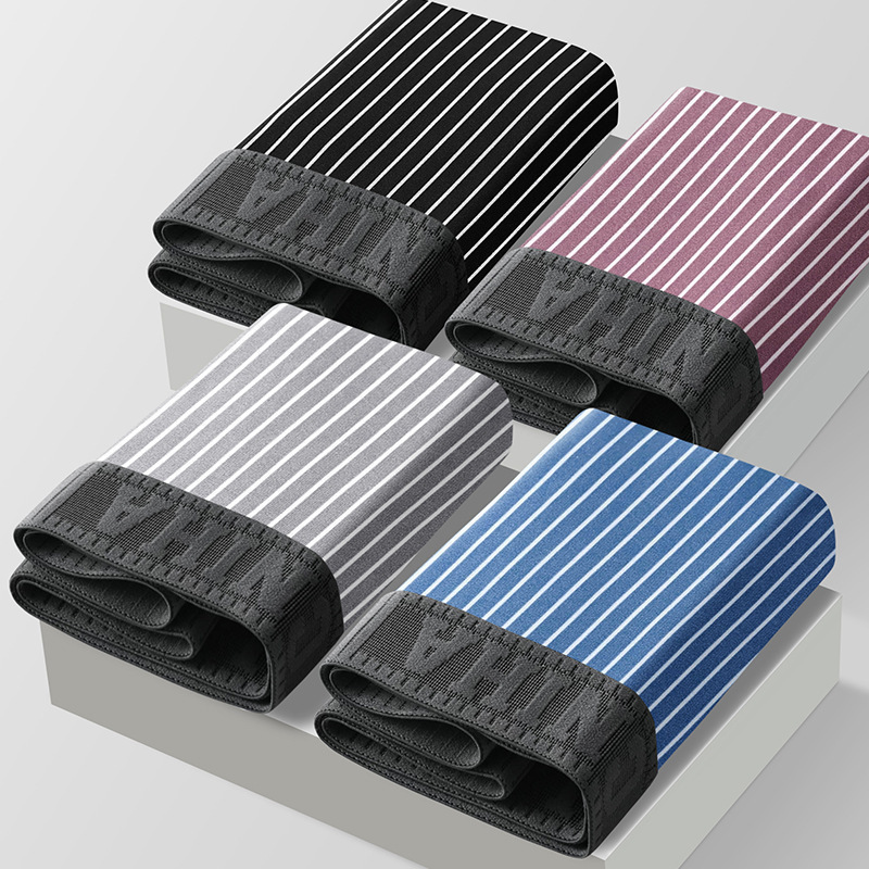 New plus-size men's underwear, trendy boxer briefs for teenagers, striped, loose-fitting, breathable, and comfortable