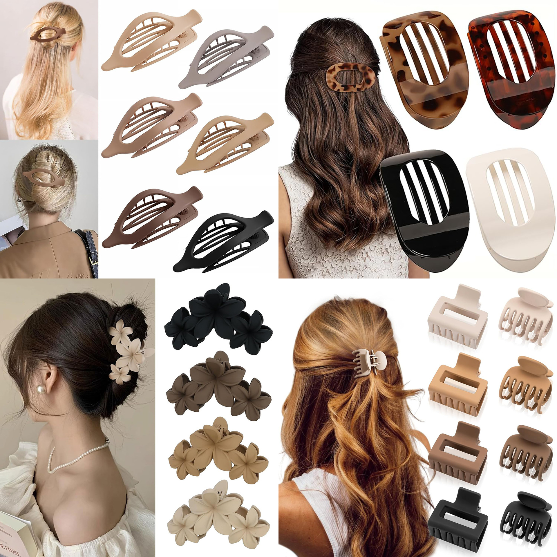 Juego de pinzas para el cabello de estilo explosivo de Amazon, pinzas de garra esmeriladas en la parte posterior de la cabeza sin costuras, pinzas de tiburón rectangulares, accesorios para el cabello transfronterizos