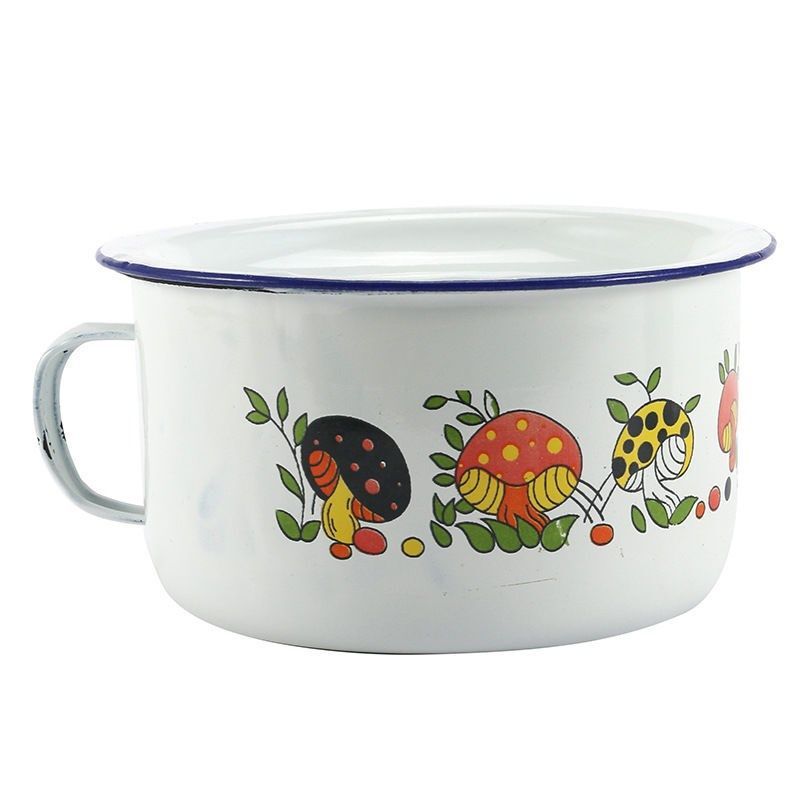 Enamel Nostalgic Fast Food Cup Thickened with Lid College Dormitory Classic Instant Noodle Bowl Old-Fashioned Large Capacity