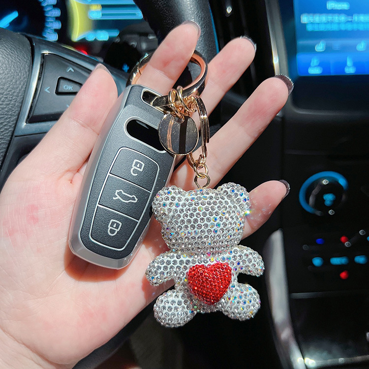 73g Weight Bag Pendant, Keychain Classification 1 Piece Quantity Daily Occasion Alloy, Plush Material Bear, Heart Shape Pattern Women's Gender Cute, Modern Style, Classic Style Style 1 Piece Cute Modern Style Classic Style Bear Heart Shape Alloy Plush Women's Bag Pendant Keychain 14