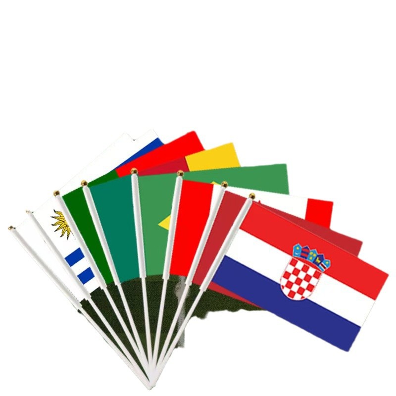 Bandera de mano transfronteriza con barra, bandera de doble cara, bandera de mano de la Copa del Mundo, bandera personalizada