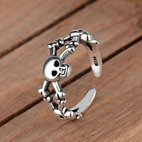 Punk-inspired dark style skull ring, streetwear, Instagram vintage, personalized, hand-bone open palm, five-claw ring