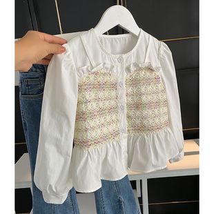 Girls' Stylish Shirt 2025 Autumn New Fashion Princess Style Fake Two-Piece Splicing Little Girl's Shirt Fresh and Fresh