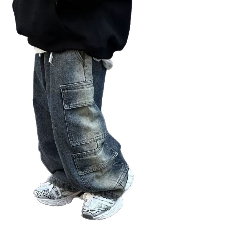 Jeans infantiles primavera y otoño niños y niñas primavera jeans bebés retro pantalones de piernas anchas pantalones rectos