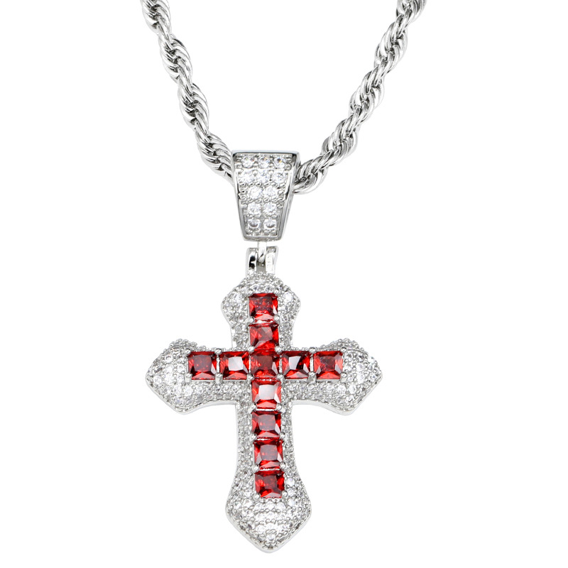 Hip-Hop Cross Titanium Steel Plating Inlay Zircon Pendant Necklace 1 Piece