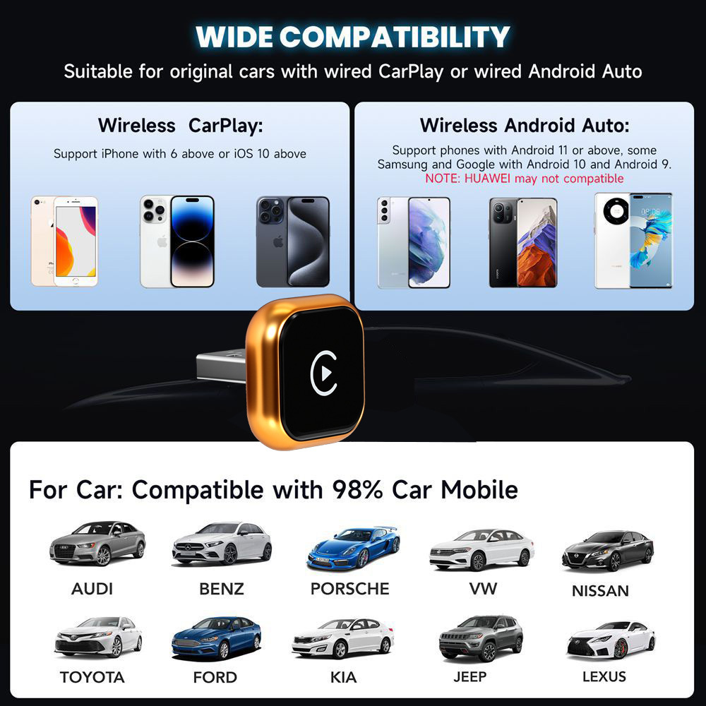 Cross-Border Tk Hot-Selling Orange Carplay Box Wired to Wireless Carplay Android Auto Car-Machine Connectivity Box