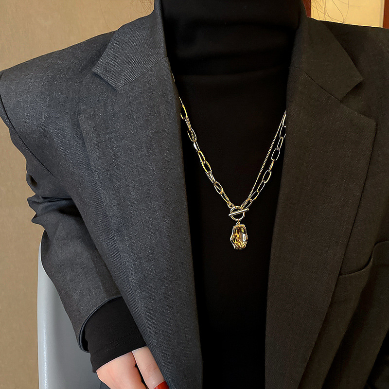 fashion style new doublelayer chain OT buckle metal geometric pendant necklacepicture9