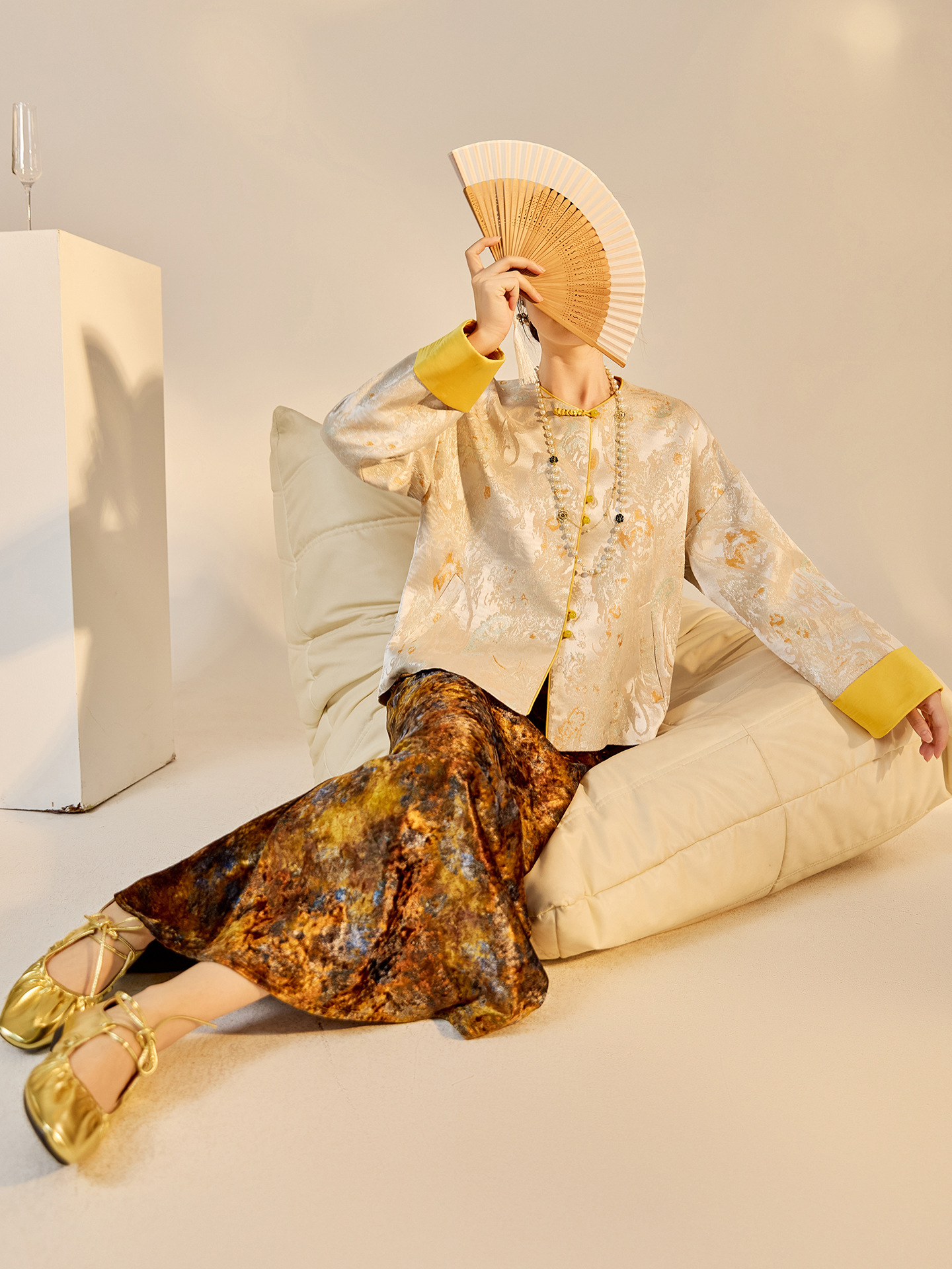 Áo khoác nữ kiểu Trung Hoa mới, chất liệu jacquard họa tiết nổi, phối khuy cài, form suông thu đông N9025 — Miju [phiên bản cotton], Hồng nhạt [phiên bản cotton], hồng nhạt, cơm cam