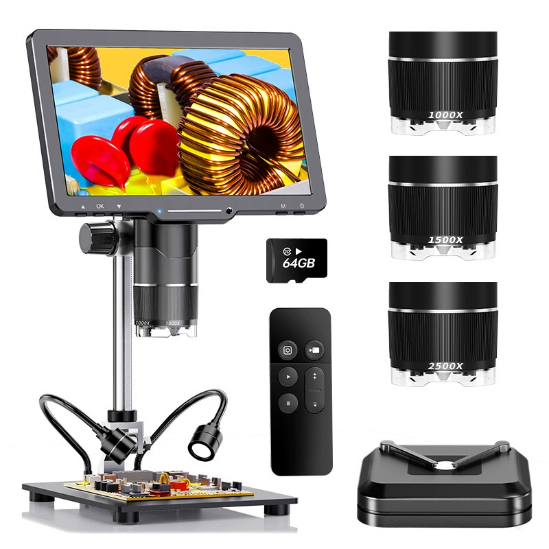 Новый микроскоп с тремя объективами и экраном 10.1inch HD IPS, цифровой микроскоп для дропшиппинга с поддержкой измерений.