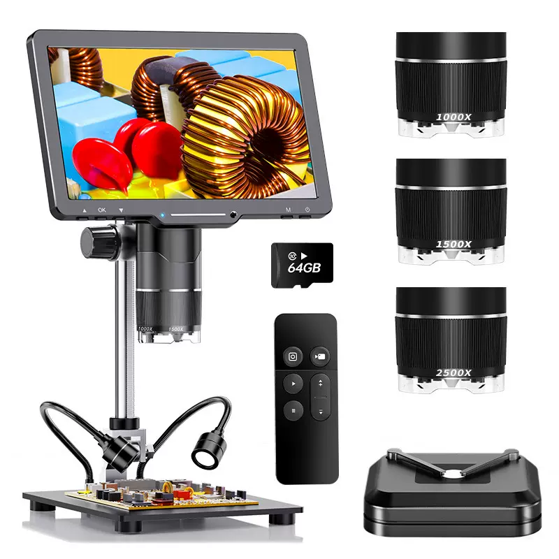 新款三镜头10.1寸高清IPS屏显微镜一件代发数码显微镜支持测量