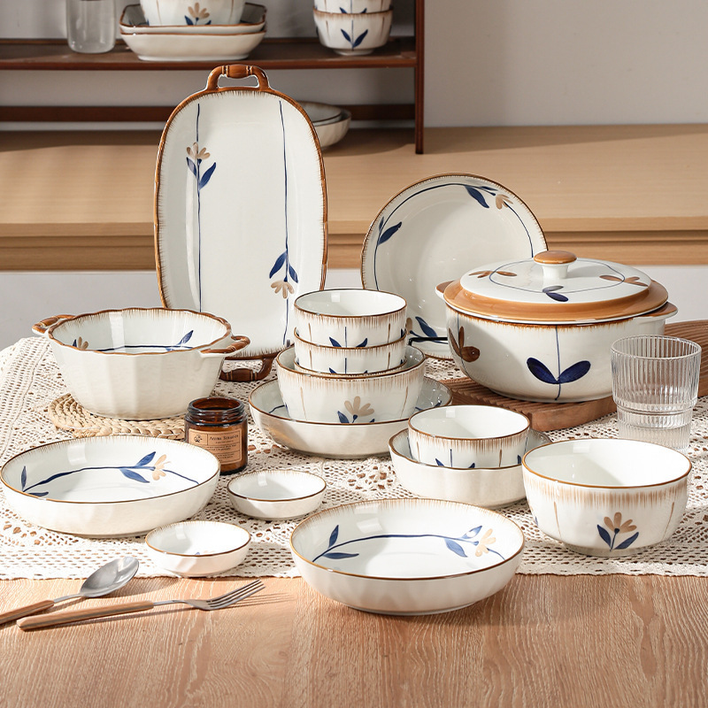 Underglaze Colored Lanting Xu Japanese-Style Ceramic Bowl and Plate Set, Exquisite Tableware Combination, Limited Edition, Special Price, Free Shipping