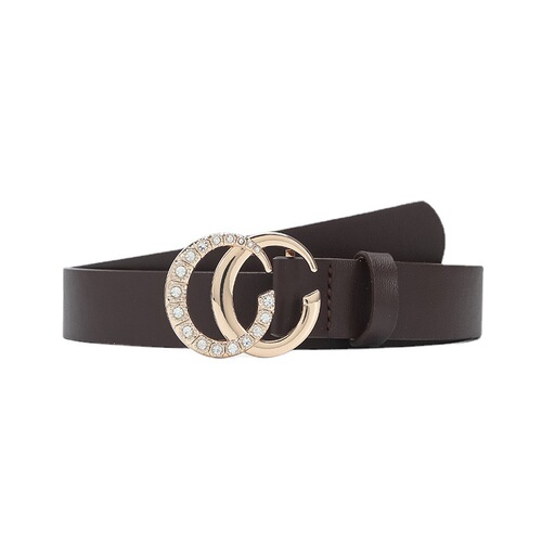 Double C diamond gold buckle retro decorative jeans women's belt versatile dress solid color belt women's fashion