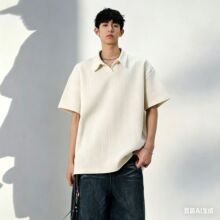 麦穗纹提花polo领短袖男款夏季美式复古重磅t恤高级感痞帅半截袖