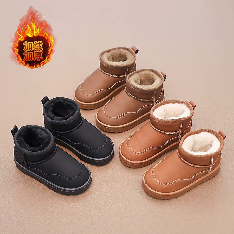 Детские снежные сапоги 2024 зимние новые мальчики хлебные сапоги водонепроницаемые девочки ребенок бархат утолщение снежный хлопок прилив