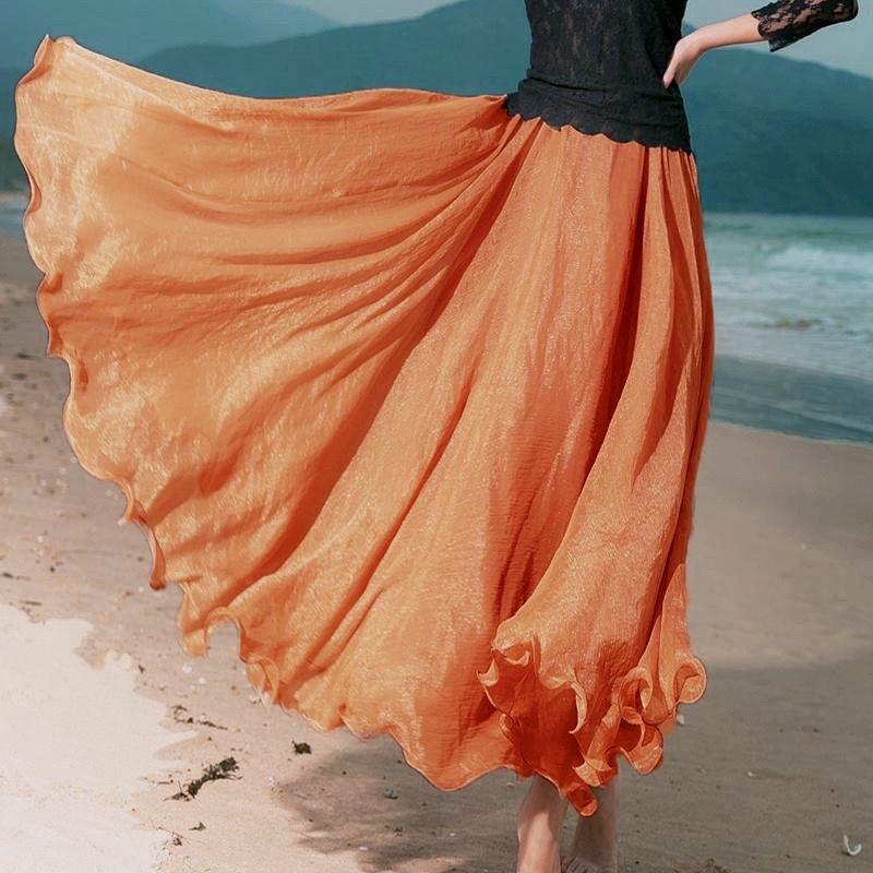 Váy maxi bohemian dáng xòe 8m chất chiffon đi biển mùa hè 2026 — Xanh da trờicolor, Xanh ngọc bích, Đậu đỏ tím, màu bạc chi tiết 13