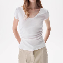 現在2025夏の新型純色vネックの肩を修理して半袖tシャツを修理します。