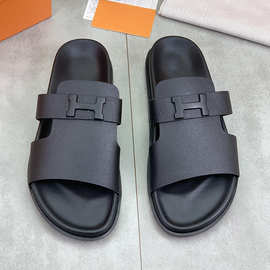 拖鞋男2025夏季透气新款真皮一字拖欧洲站潮牌百搭男士休闲凉拖鞋