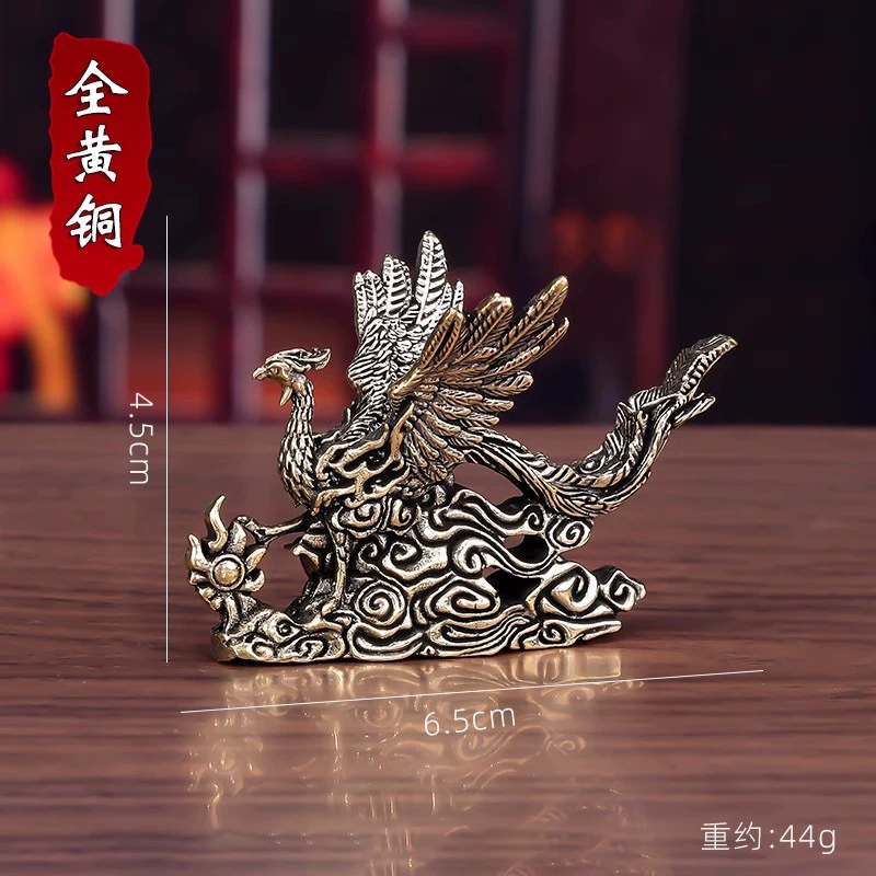 Чистый латунный настольный ручка феникс Chengxiang расправляет крылья маленький украшение талисман чайной церемонии