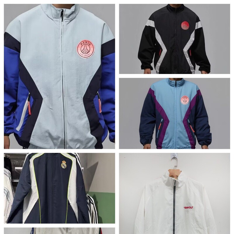 New Football Windbreaker Paris Jordan Flying Man Embroidered Windbreaker Ac Real Madrid Bayern Embroidered Thick Rainproof Windbreaker
