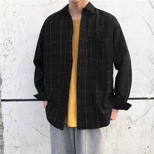 港风复古长袖格子衬衫男日系潮流宽松休闲情侣装衬衣帅气百搭寸衫
