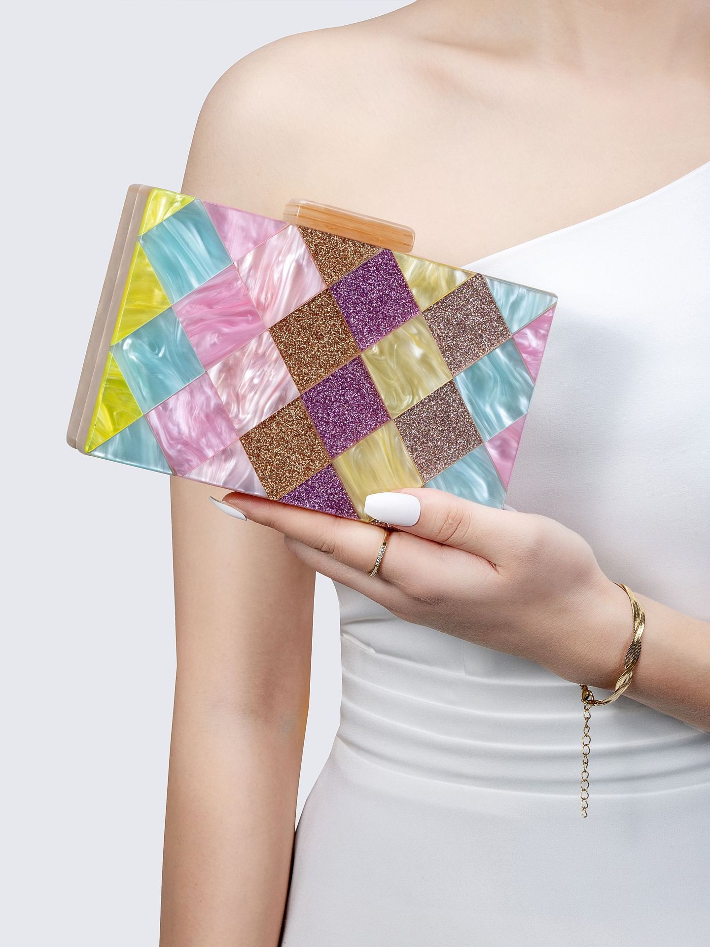 Women's Gender Elegant, Streetwear Style Square Shape Arylic Color Block Square Evening Bags