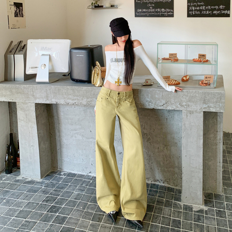 26Th Ootd!｜2026 Spring New Mid-Low Waist Custom-Dyed Straight Narrow-Fit Slimming Wide-Leg Jeans