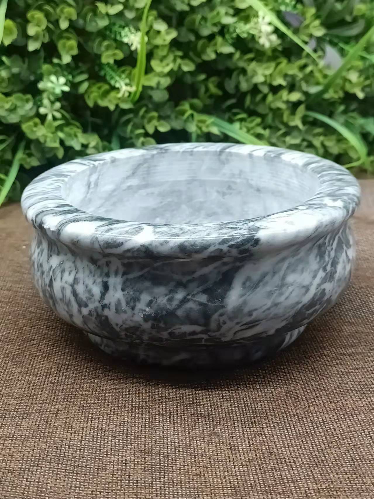 石头香炉鼎摆件圆形汉白玉一体雕刻白色大号香炉摆件