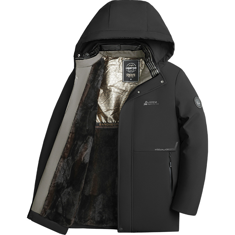 Mittleres bis langes Business-Dad-Outfit für Männer mittleren Alters, neuer Winterstil, abnehmbare Kapuze aus Baumwolle, warm, lässig_voghion.com