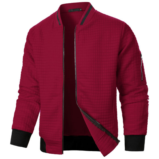 New Men's plaid solid color cardigan sweater men's zipper stand collar sweater coat