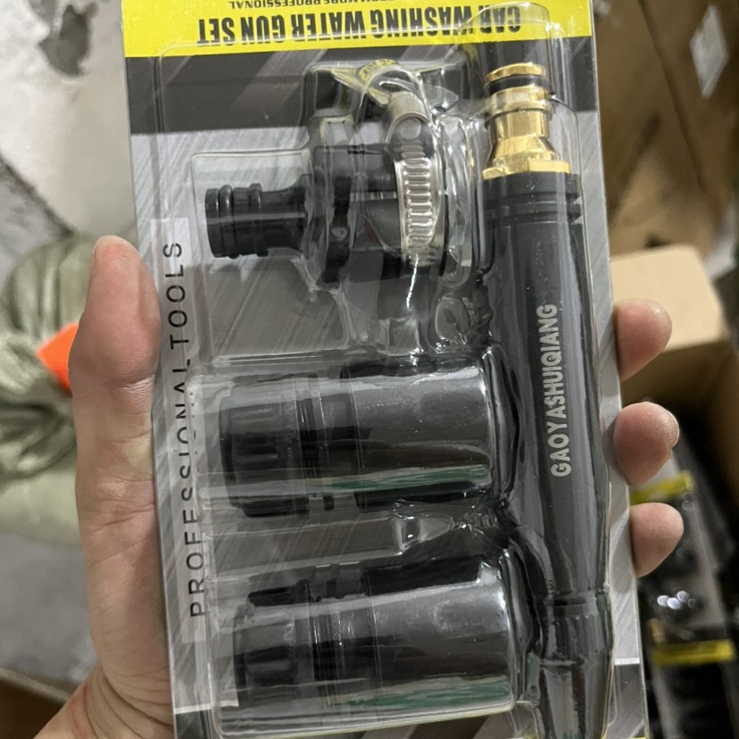 跨境爆品花园林水管家用黑金刚直喷枪高压洗车水枪套盒礼品泡壳装
