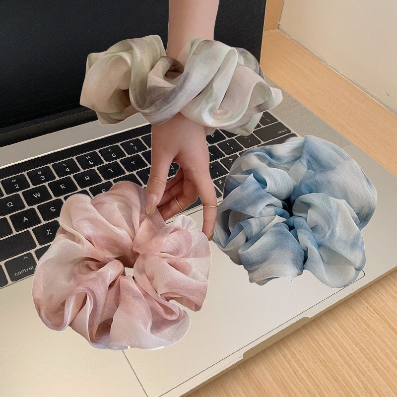 Satin tie-dye scrunchie för dam hårband för hästsvans_voghion.com