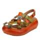 Hollow-out Summer Top Layer Cowhide Retro Platform Thick Bottom Wedge Flower Ethnic Style Mother Shoes Genuine Leather Handmade Sandals for Women