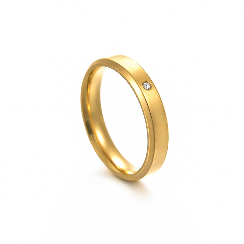 New Simple Double Beveled Edge Gold-plated Stainless Steel Inlaid Zircon Couple Ring display picture 5